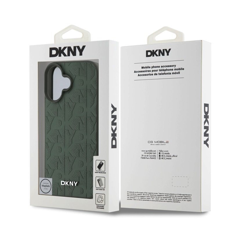 DKNY Magsafe PU bőr rácsmintás hátlap iPhone 16-hoz, zöld