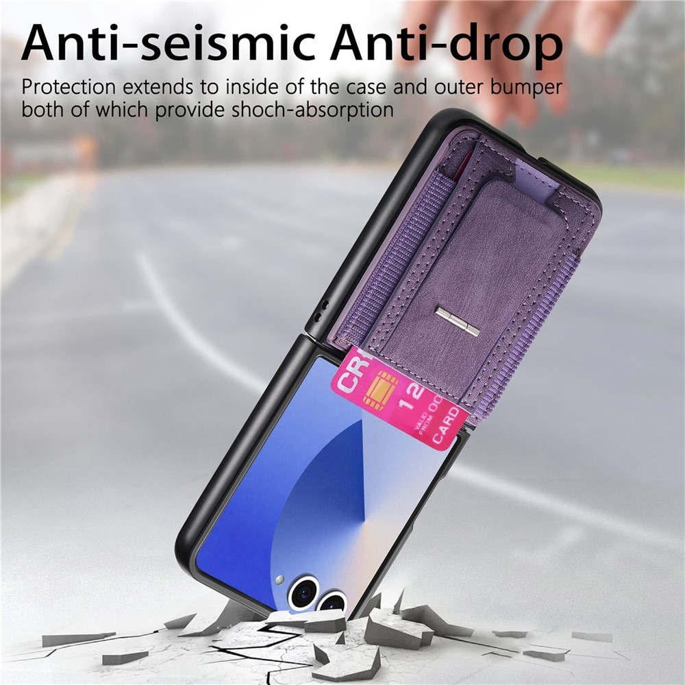 Fényűző műanyag borítás műbőrrel Samsung Galaxy Z Flip7 5G készülékre - lila