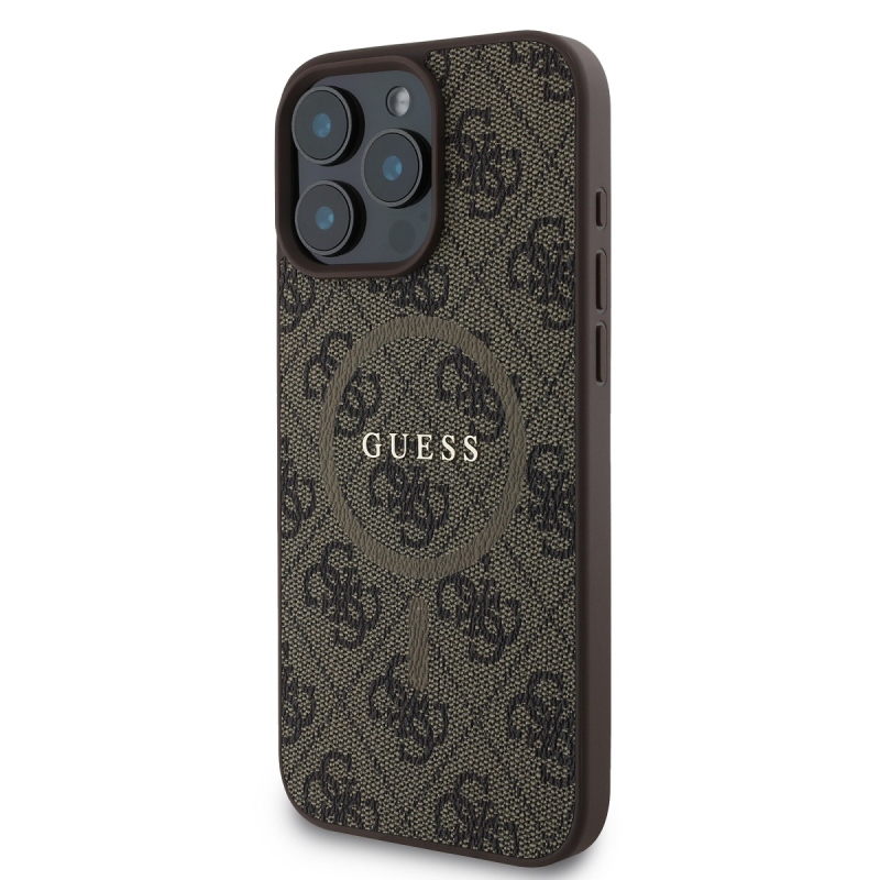 Guess PU bőr 4G színes gyűrűs MagSafe hátlap iPhone 16 Pro barna iPhone 16 Pro-hoz barna