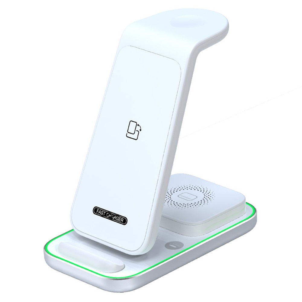 YF-A6 3 az 1-ben 15 W-os vezeték nélküli töltőállomás éjszakai fénnyel - fehér