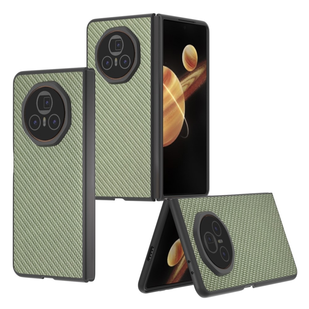 Szénszálas műanyag tok műbőrrel Honor Magic V3-hoz - zöld