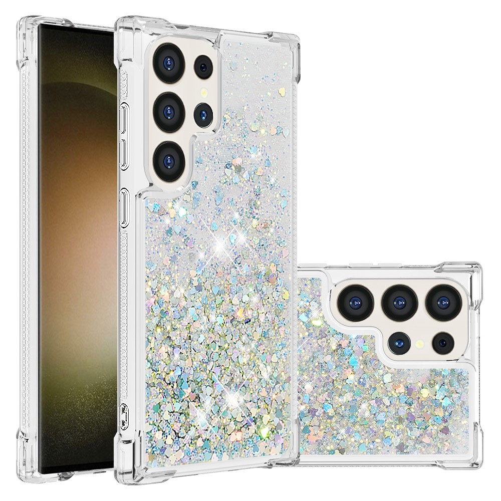Glitter homokóra zselés tok Samsung Galaxy S24 Ultra készülékhez - ezüst/szív