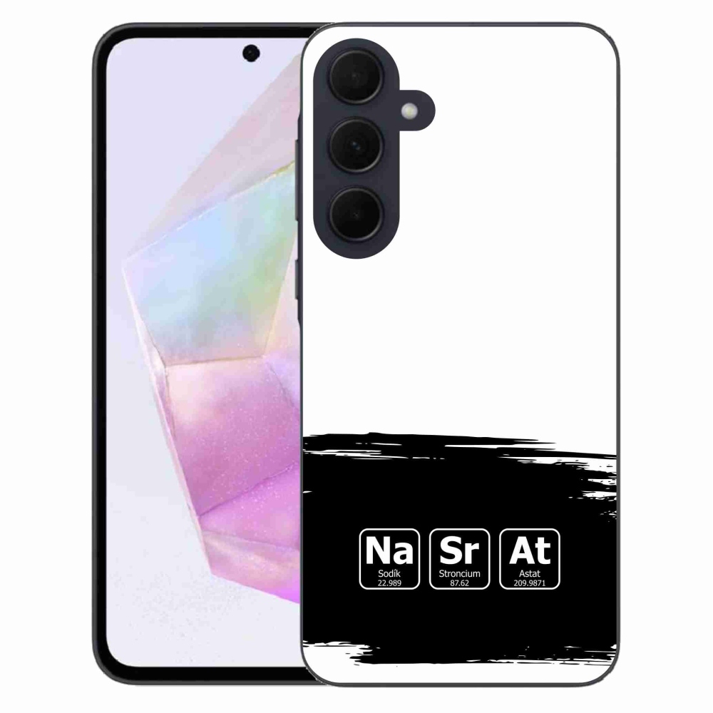 Gél borítás mmCase Samsung Galaxy A35 5G - kémiai elemek fekete és fehér háttérrel