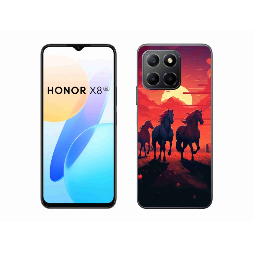 Zselés borítás mmCase a Honor X8 5G számára - lovak és naplemente
