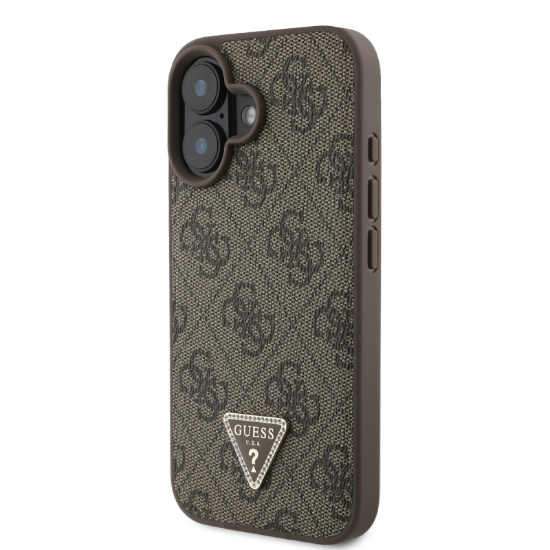 Guess PU 4G Strass háromszög fém logó hátlap iPhone 16-hoz barna barna