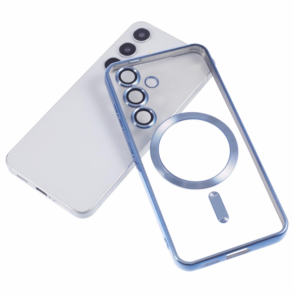 Átlátszó tok kameravédelemmel és MagSafe támogatással Samsung Galaxy S25+ készülékhez - kék