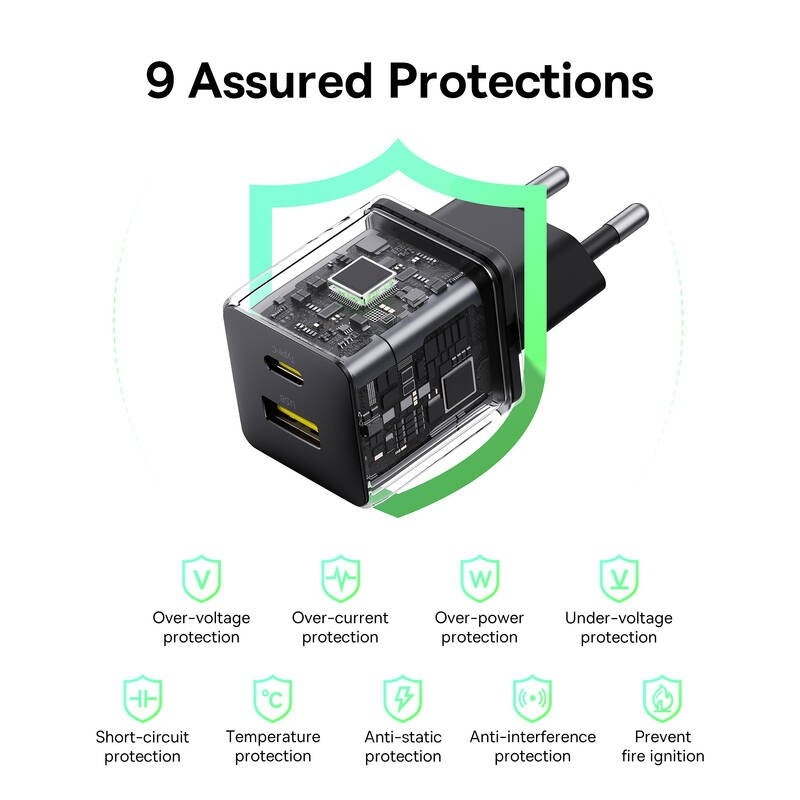 Baseus Palm Gyorstöltő USB-A + USB-C 20W Fekete