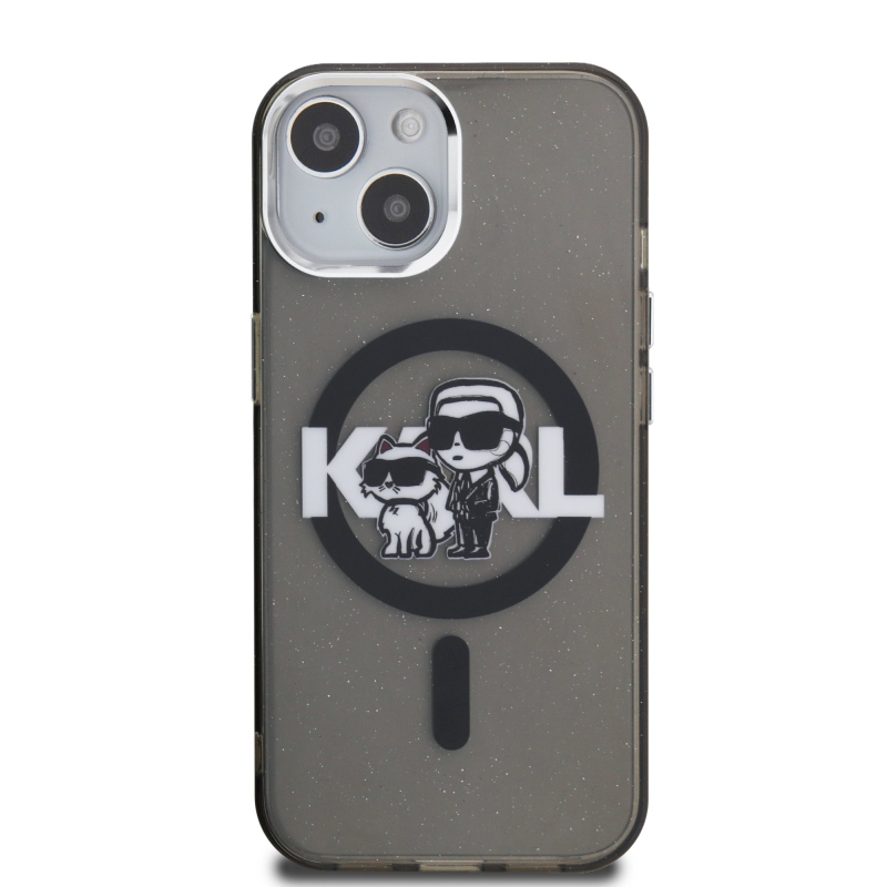 Karl Lagerfeld IML Glitter Karl és Choupette Sketch MagSafe hátlapi borító iPhone 15-hez Fekete
