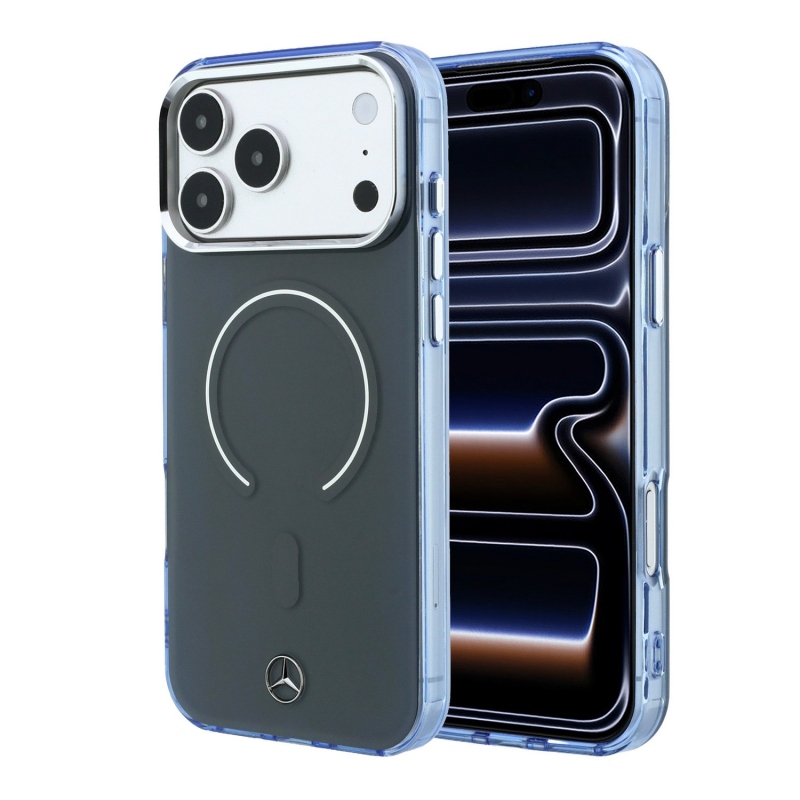 Mercedes PC/TPU kétrétegű MagSafe hátsó tok iPhone 18 Pro-hoz, antracit/kék
