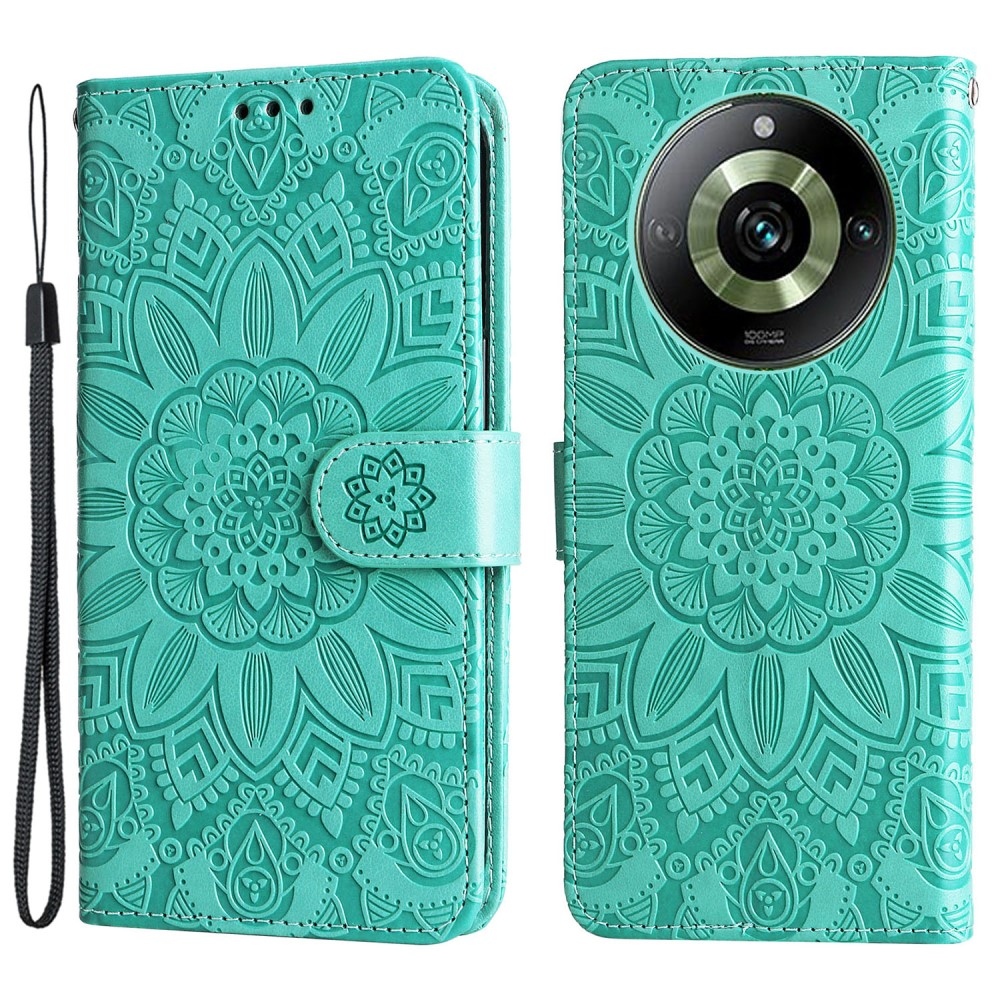 Napraforgó könyvtáska a Realme 11 Pro 5G/11 Pro+ 5G készülékhez - teal színű