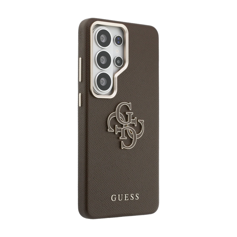 Guess PU 4G gyanta fém logós hátlap Samsung Galaxy S26 Ultra Brown számára