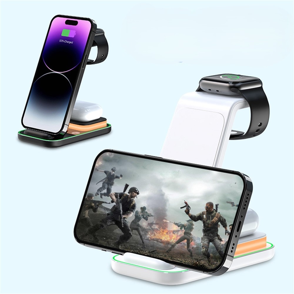 YF-A6 3 az 1-ben 15 W-os vezeték nélküli töltőállomás éjszakai fénnyel - fehér