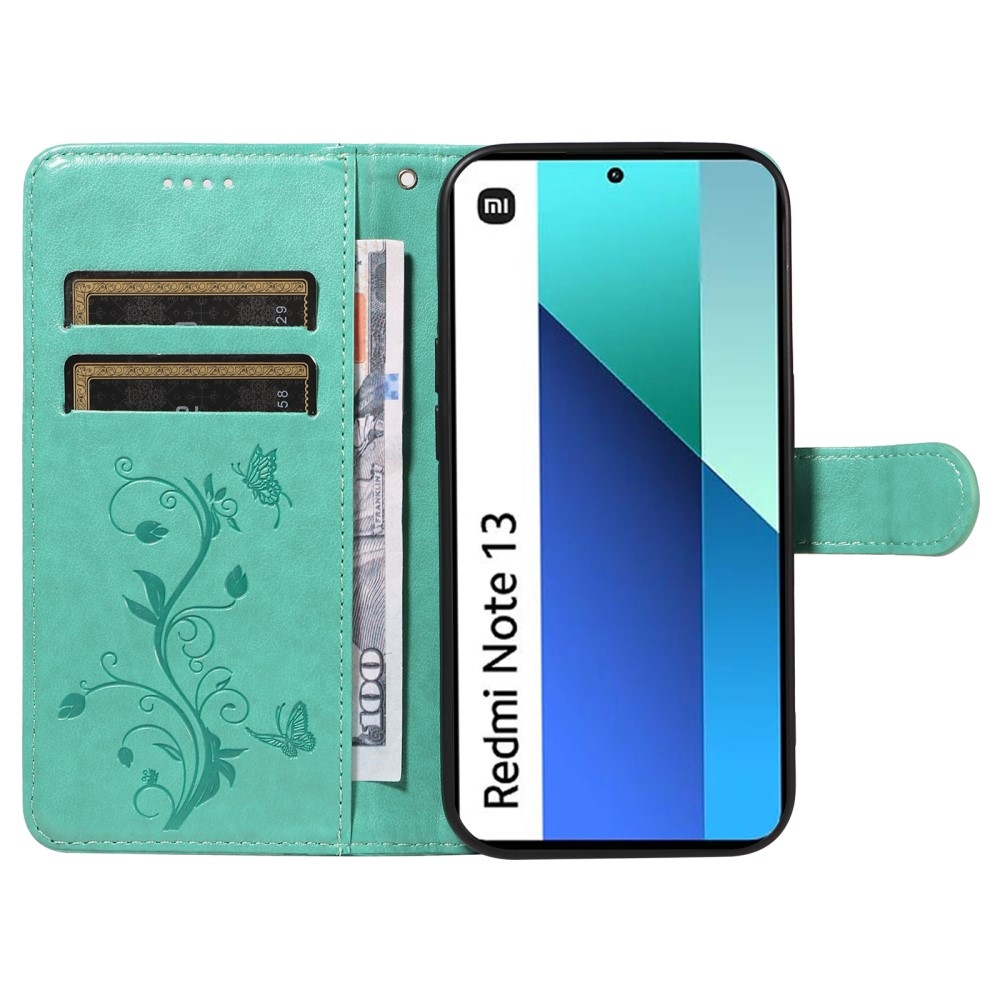 Virágos könyv tok Xiaomi Redmi Note 13-hoz - teal színű