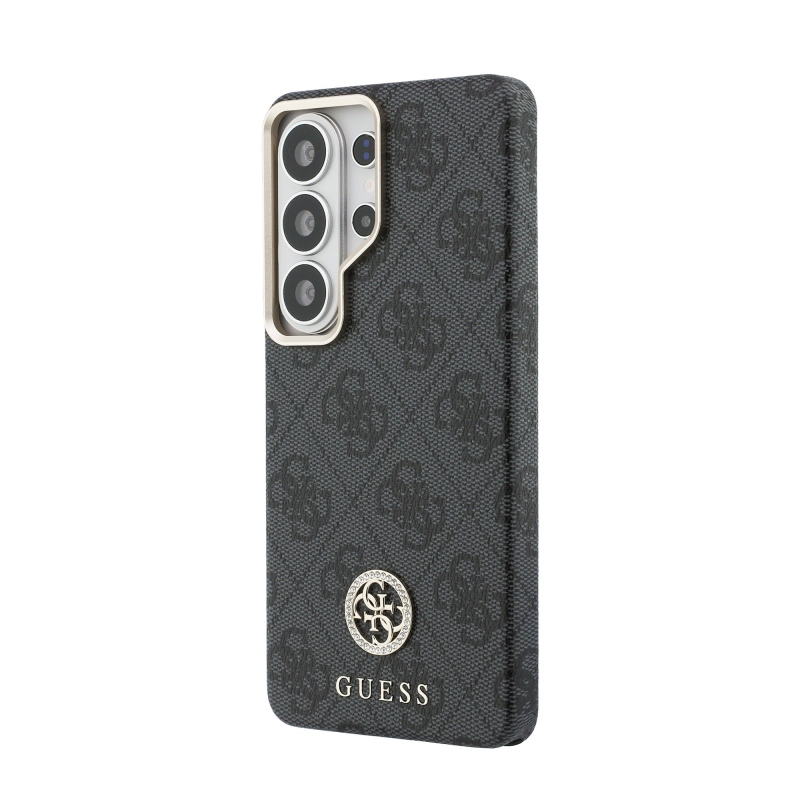 Guess PU bőr 4G Strass Logo arany keret mágneses hátlap Samsung Galaxy S26 Ultra fekete