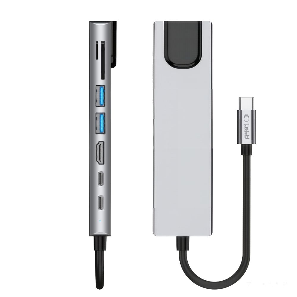 Tech-Protect HB09 USB-C adapter 8 az 1-ben HDMI, USB, RJ45 és kártyaolvasóval