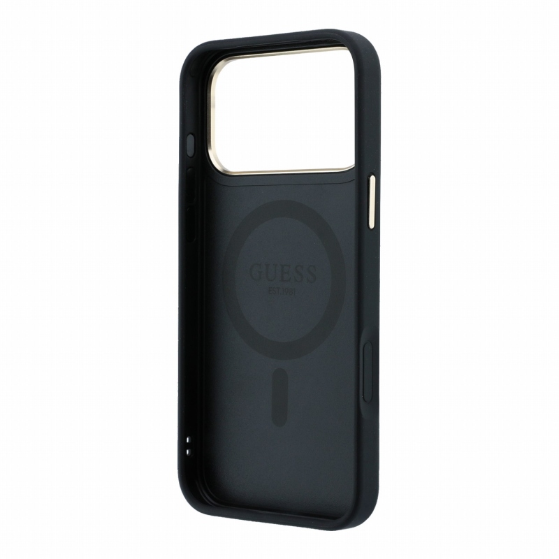 Guess PU 4G Ring Stand MagSafe hátlap az iPhone 18 Pro-hoz, fekete