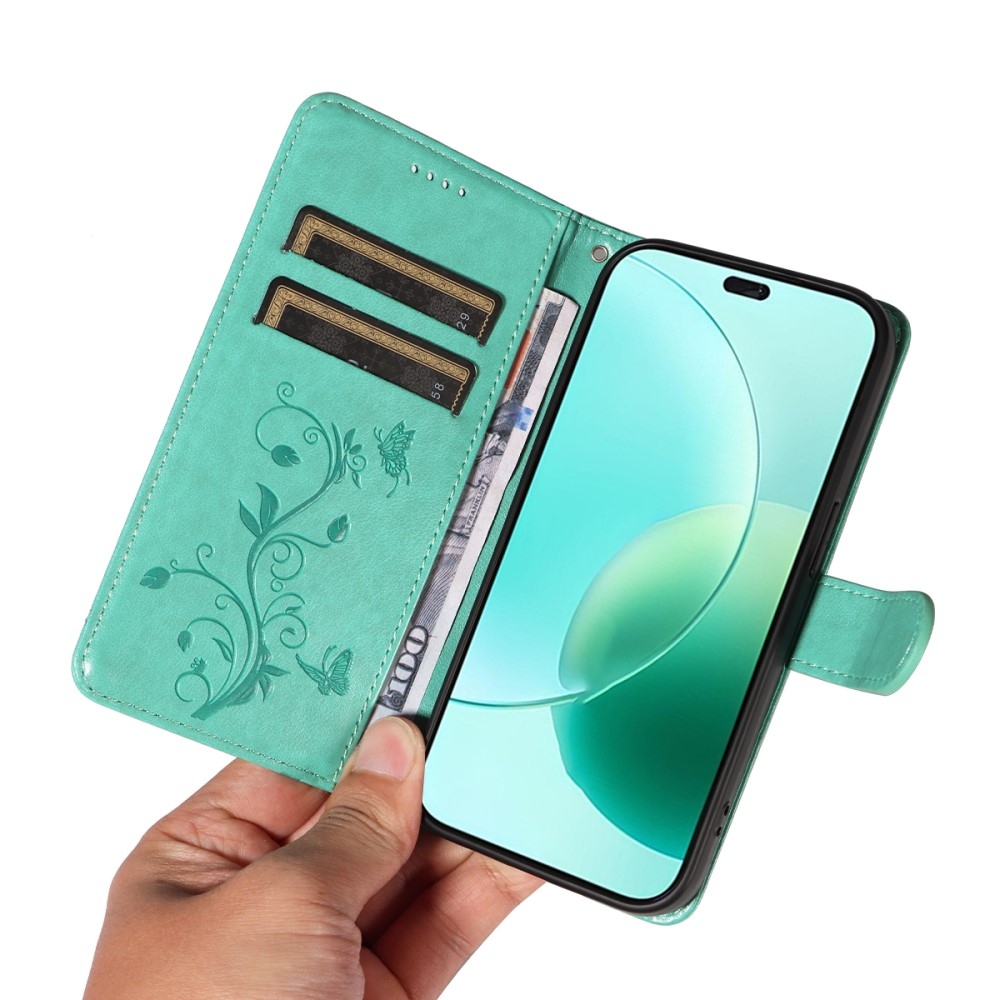 Virágok könyvtáska a Honor 400 Lite-hoz - teal színű