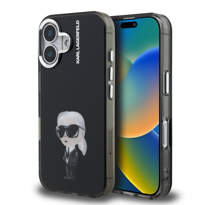 Karl Lagerfeld IML Aquarelle Karl hátlapi borító iPhone 16-hoz Fekete