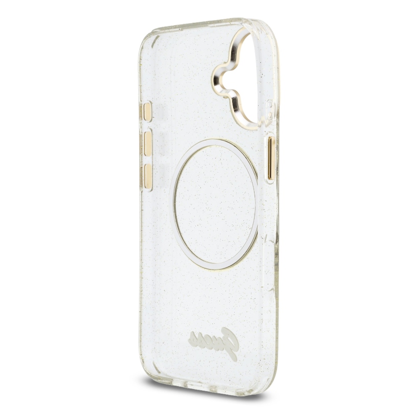 Guess IML Glitter Script Script Strap MagSafe hátlap iPhone 17 átlátszóhoz