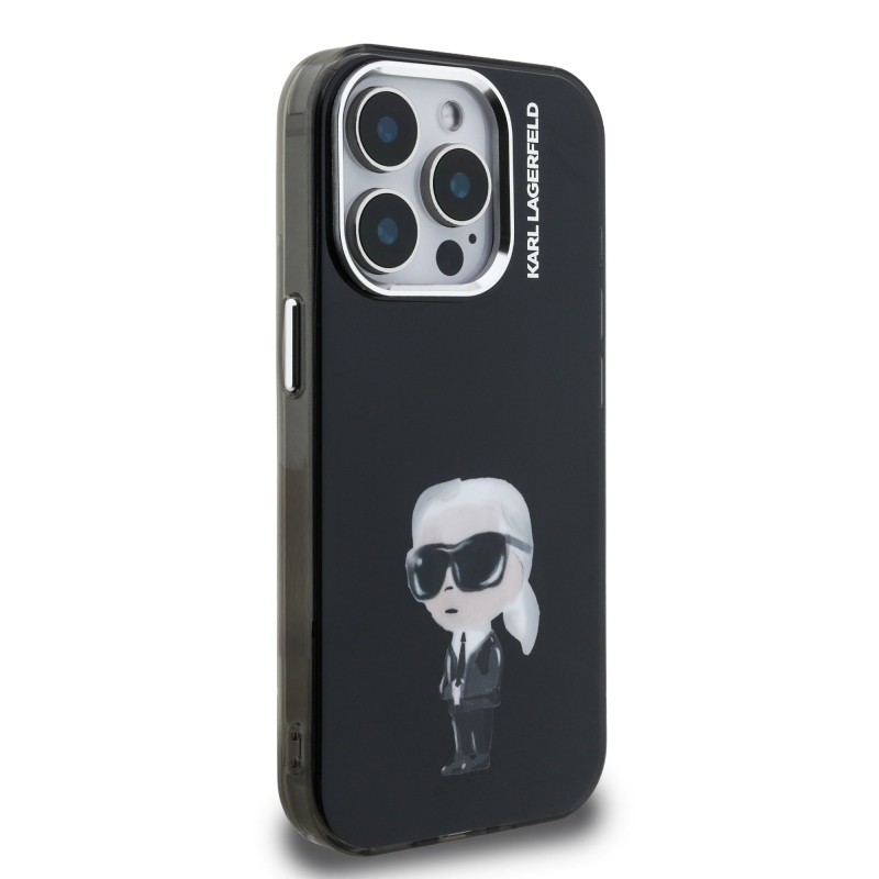 Karl Lagerfeld IML Aquarelle Karl hátlapi borító iPhone 15 Pro készülékhez Fekete