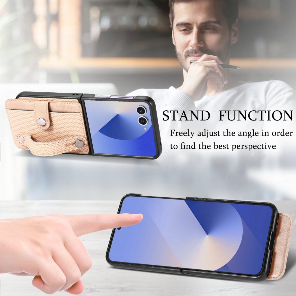 Műanyag borítás műbőrrel a Samsung Galaxy Z Flip7 5G készülékre - khaki színű