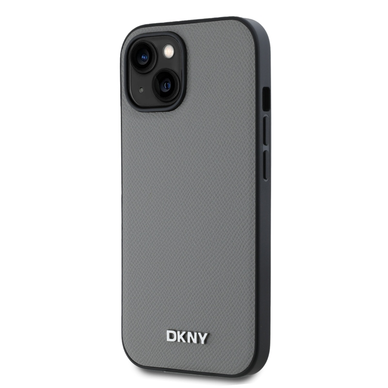 DKNY PU bőr ezüst fém logó Magsafe hátlap iPhone 13 szürke iPhone 13-hoz szürke