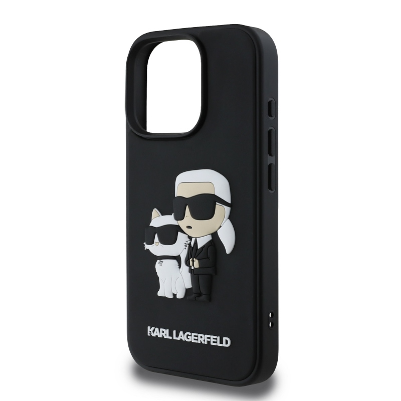Karl Lagerfeld PU Saffiano Karl és Choupette hátlap iPhone 16 Pro Max-hoz Fekete