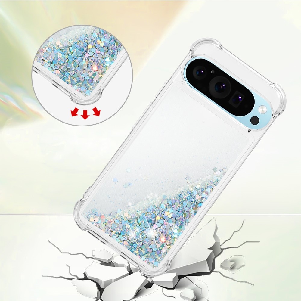 Csillogó homokóra zselés tok Google Pixel 10 Pro XL készülékhez - ezüst/szív