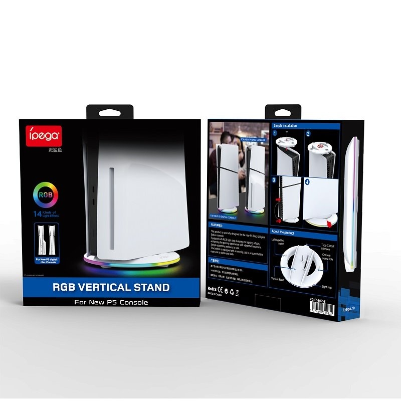 iPega P5S025S Függőleges állvány RGB-vel a PS5 Slim fehérhez