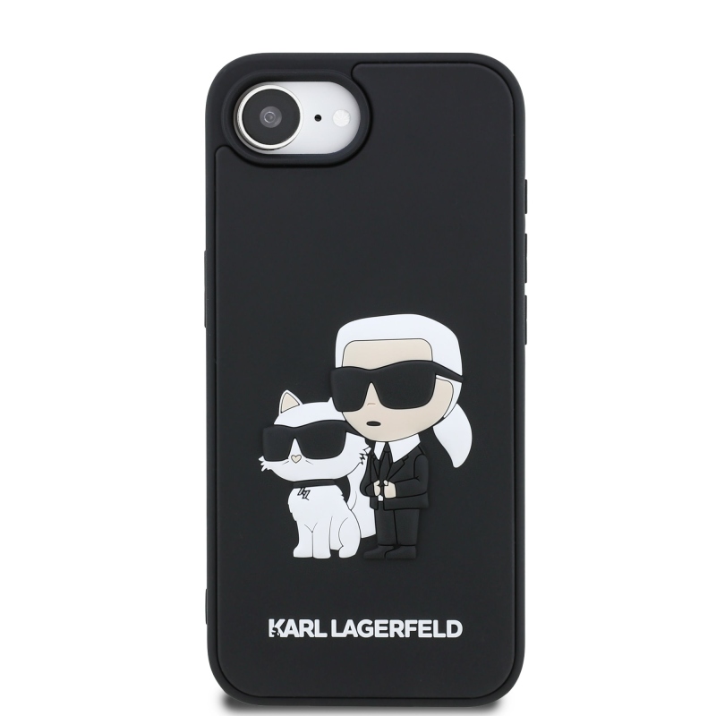 Karl Lagerfeld 3D gumiból készült Karl és Choupette hátlap iPhone 16e készülékhez Fekete