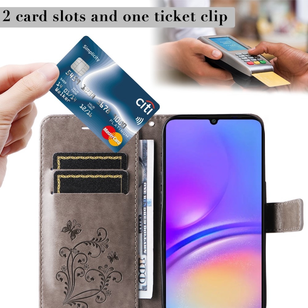 Nagy pillangó könyv tok Samsung Galaxy A06 4G készülékhez - szürke