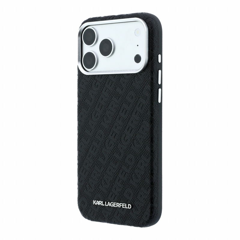 Karl Lagerfeld PU, szemcsés felületű, teljes felületet fedő, félig körbeérő Magsafe hátsó tok iPhone 18 Pro-hoz, fekete