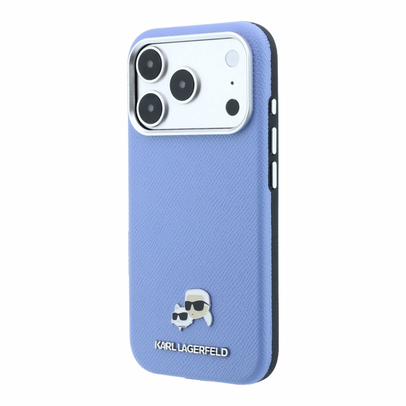 Karl Lagerfeld PU, szemcsés felületű, félig körbefutó K&CH Heads Magsafe hátsó tok iPhone 18 Pro-hoz, kék