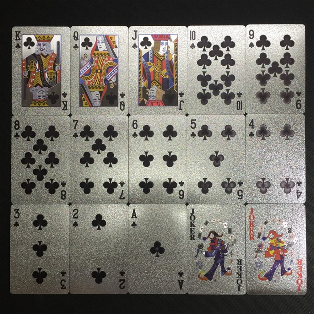Vízálló műanyag játékkártyák 100 dollárért, ezüst kivitelben, 54 db