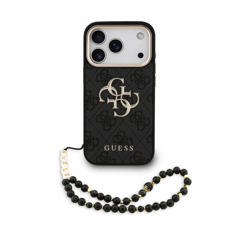 Guess PU 4G Metal Logo Strap hátsó tok iPhone 18 Pro-hoz, fekete