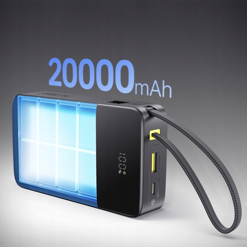 Baseus EnerFill FC51 Bipow 2 Pro 22,5 W-os powerbank beépített kábellel, 20 000 mAh, Cosmic Black