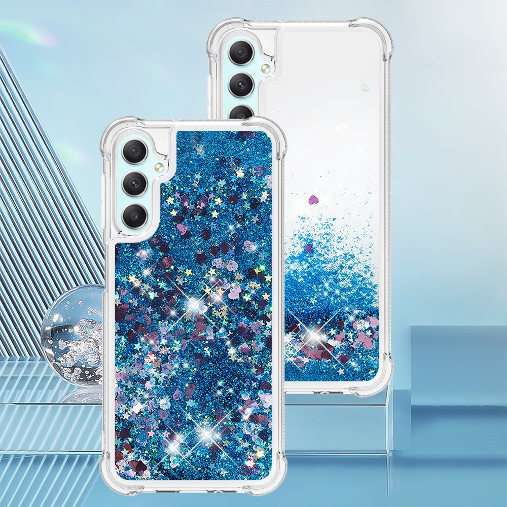 Glitter homokóra zselés tok Samsung Galaxy A24 készülékhez - kék/szívek