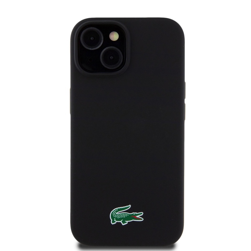 Lacoste Liquid Silicone Microfiber Croc Logo Magsafe hátlap iPhone 15 Fekete fekete