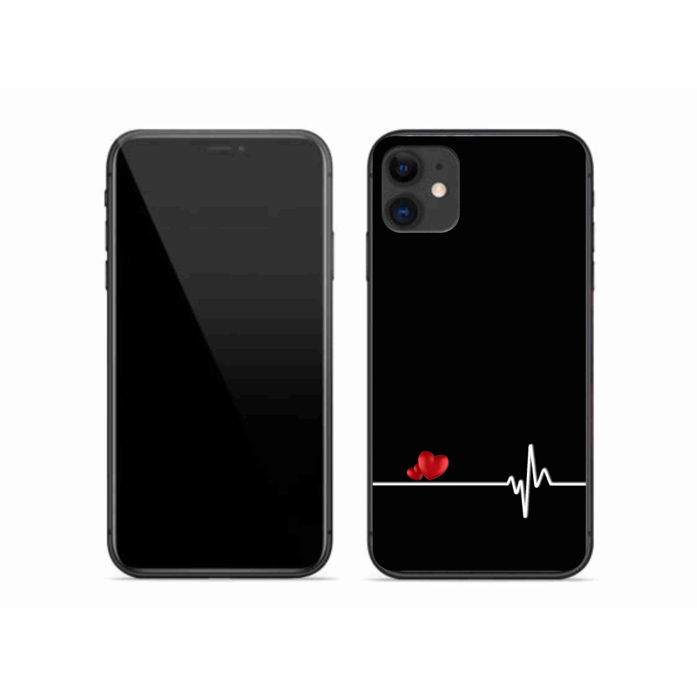 Gél borítás mmCase iPhone 11 készülékhez - szív és szívverés fekete háttérrel