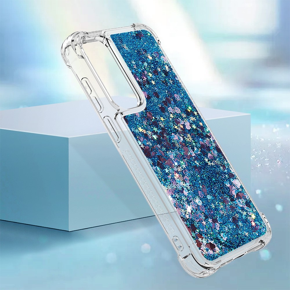Glitter zselés homokóra tok Samsung Galaxy A35 5G - kék/szív