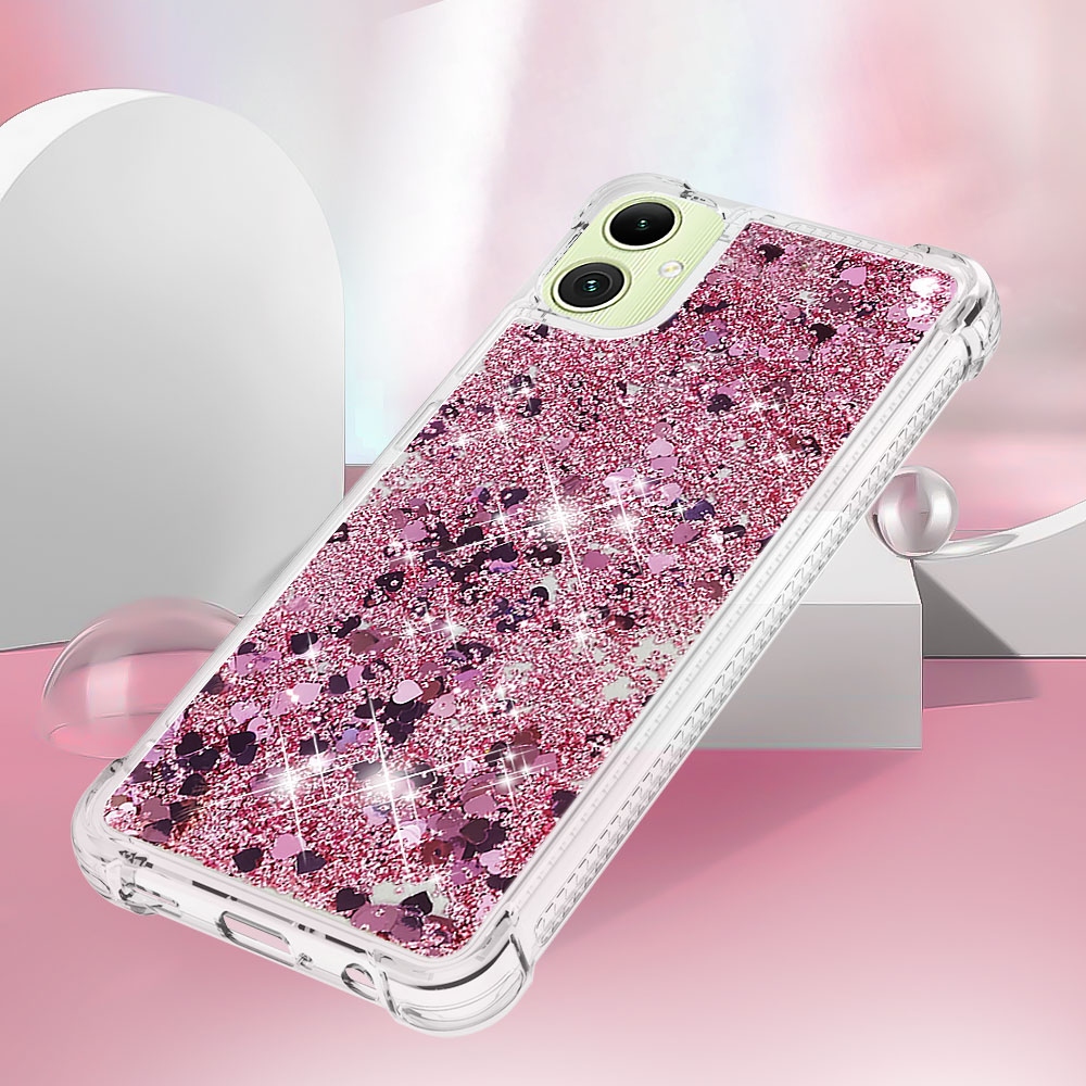 Csillogó homokóra zselés tok Samsung Galaxy A07 4G - rózsaarany/szív