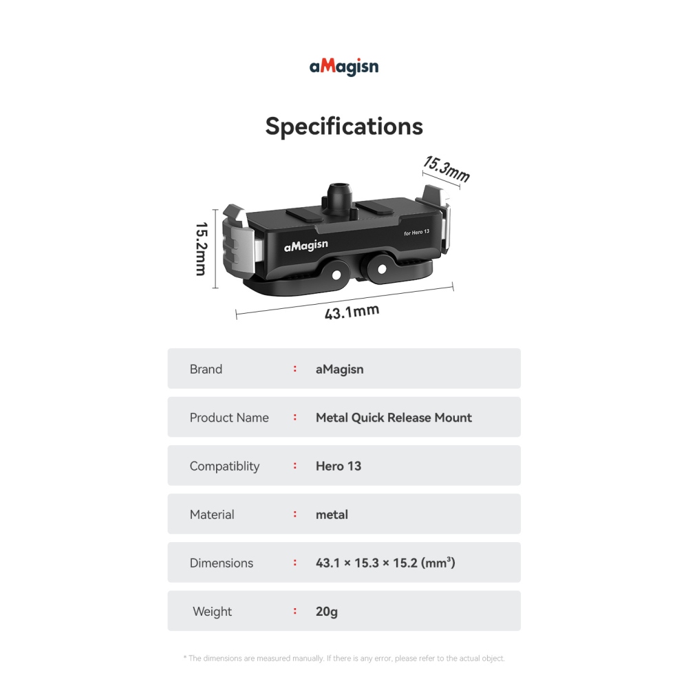 AMAGISN mágneses gyorskioldós tartó fém talppal GoPro Hero13-hoz
