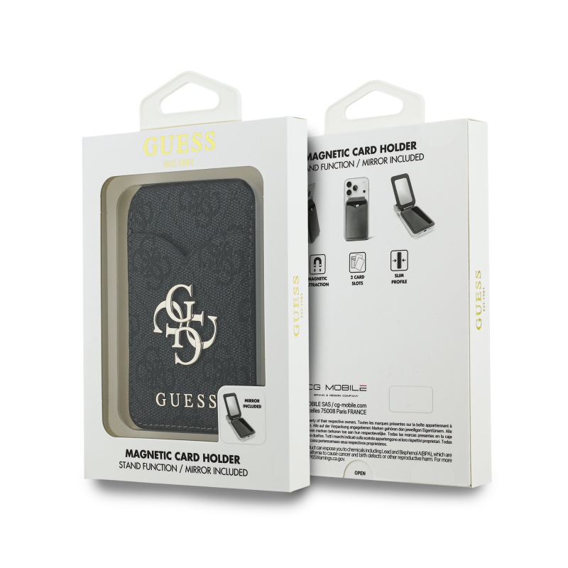 Guess PU 4G Mirror MagSafe Cardslot pénztárca állvánnyal Fekete