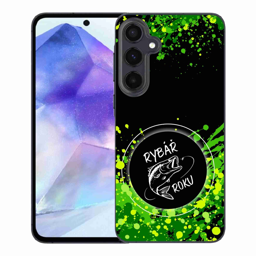 Zselés borítás mmCase Samsung Galaxy A55 5G - Az év horgásza fekete háttérrel