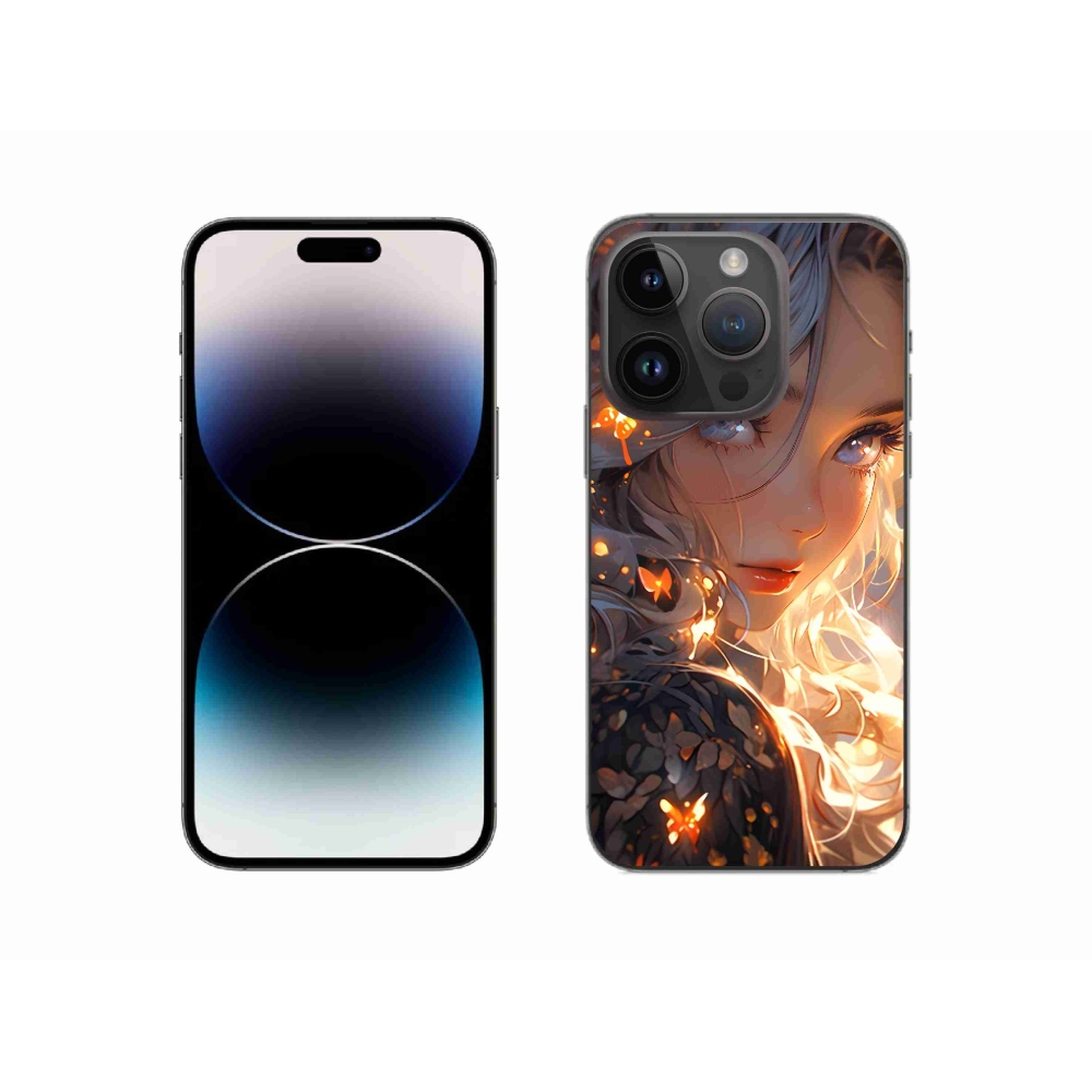 Gél borítás mmCase iPhone 14 Pro készülékhez - lány és pillangók