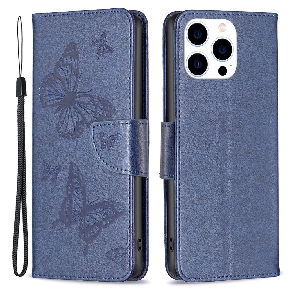 Pillangó könyv tok iPhone 16 Pro készülékhez - sötétkék