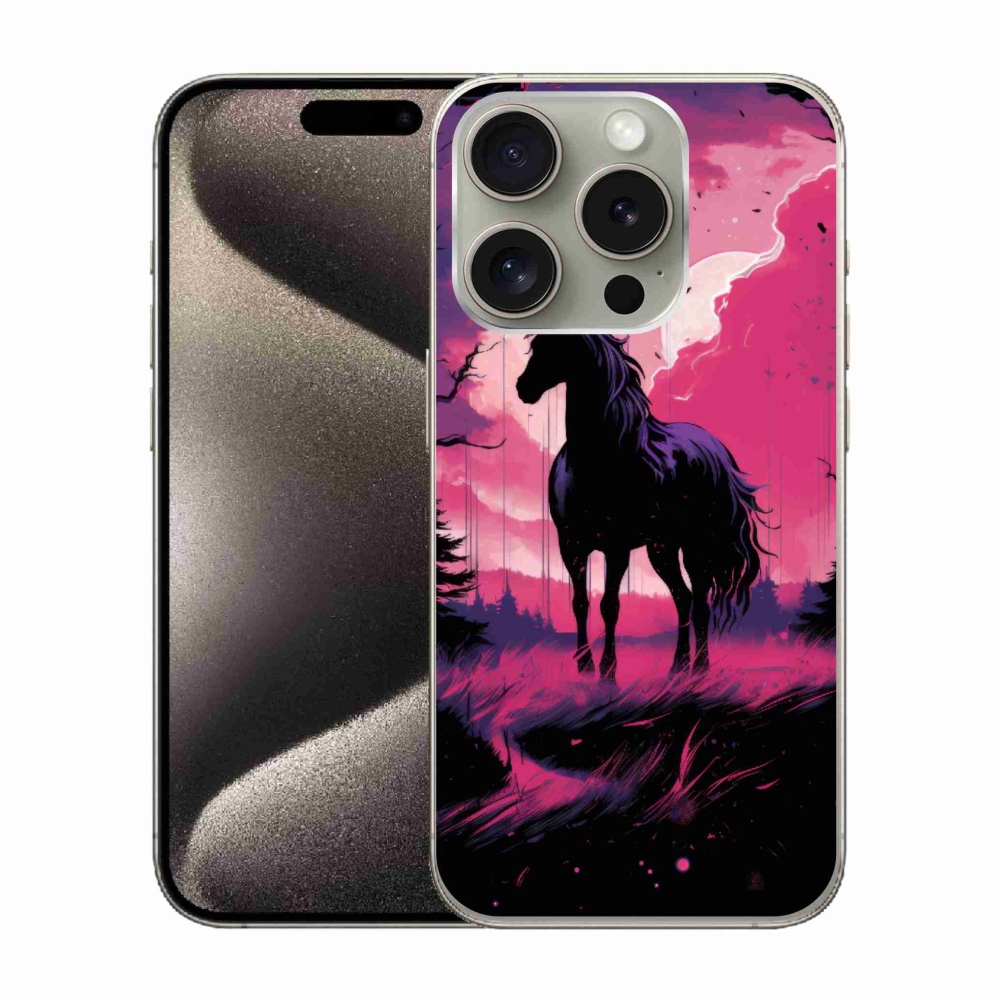 Zselés borítás mmCase iPhone 15 Pro készülékhez - fekete rajzfilm ló 1