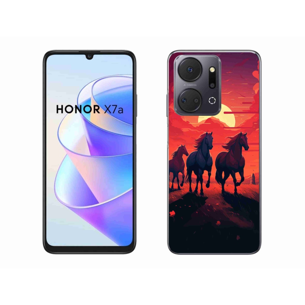 Zselés borítás mmCase a Honor X7a számára - lovak és naplemente