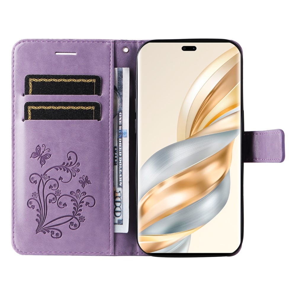 Nagy pillangó könyv tok a Honor Magic 7 Lite 5G számára - lila