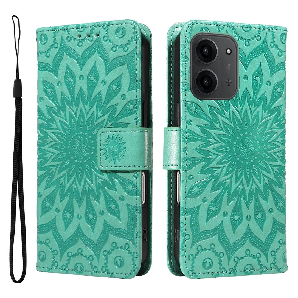 Napraforgó könyv tok Xiaomi Redmi 15C 4G/5G (173mm) - teáskék színben